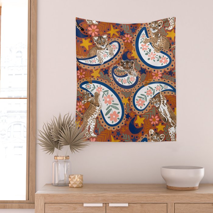 Celestial Sunset Leopard Cubs Wall Tapestry Gallery Image 2