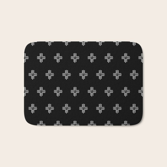 Mudcloth Cross - mudcloth, mud cloth, boho, black and white, bohemian, mudcloth pillow, boho decor Bath Mat Gallery Image 1