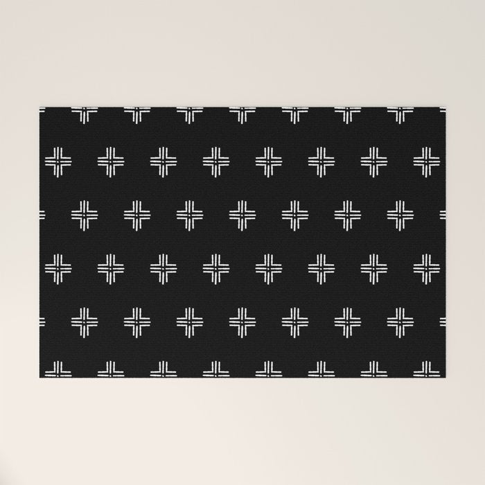 Mudcloth Cross - mudcloth, mud cloth, boho, black and white, bohemian, mudcloth pillow, boho decor Welcome Mat Gallery Image 1
