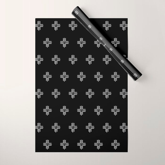 Mudcloth Cross - mudcloth, mud cloth, boho, black and white, bohemian, mudcloth pillow, boho decor Wrapping Paper Gallery Image 1