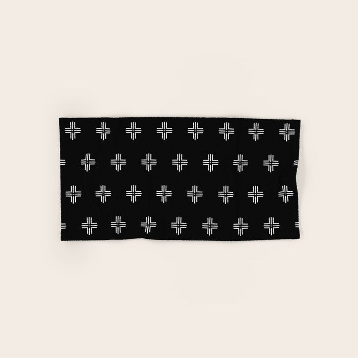 Mudcloth Cross - mudcloth, mud cloth, boho, black and white, bohemian, mudcloth pillow, boho decor Bath Towel Gallery Image 1