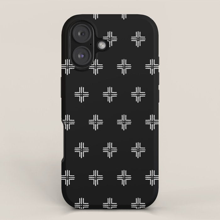 Mudcloth Cross - mudcloth, mud cloth, boho, black and white, bohemian, mudcloth pillow, boho decor iPhone Case Gallery Image 1