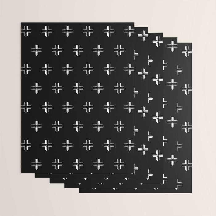 Mudcloth Cross - mudcloth, mud cloth, boho, black and white, bohemian, mudcloth pillow, boho decor Wrapping Paper Gallery Image 3