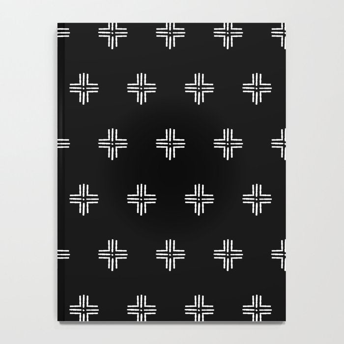 Mudcloth Cross - mudcloth, mud cloth, boho, black and white, bohemian, mudcloth pillow, boho decor Notebook Gallery Image 4