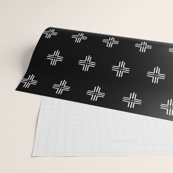 Mudcloth Cross - mudcloth, mud cloth, boho, black and white, bohemian, mudcloth pillow, boho decor Wrapping Paper Gallery Image 2