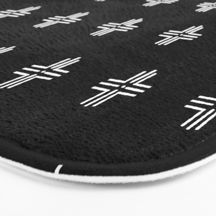 Mudcloth Cross - mudcloth, mud cloth, boho, black and white, bohemian, mudcloth pillow, boho decor Bath Mat Gallery Image 3