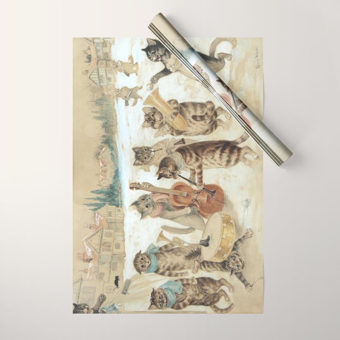 'Carol Singing Cats' Funny Vintage Christmas Louis Wain Wrapping Paper Gallery Image 1