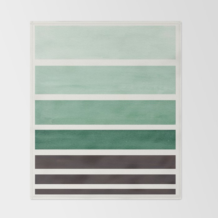 Deep Green Minimalist Watercolor Mid Century Staggered Stripes Rothko Color Block Geometric Art Throw Blanket Gallery Image 2
