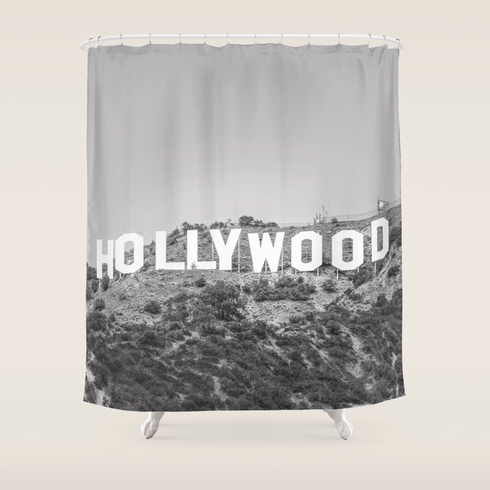 Hollywood Sign Black and White Shower Curtain Gallery Image 1