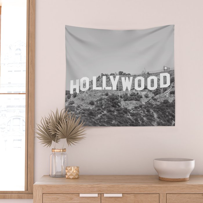 Hollywood Sign Black and White Wall Tapestry Gallery Image 2