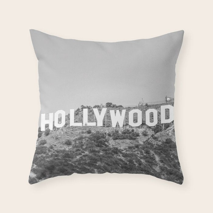 Hollywood Sign Black and White Throw Pillow Gallery Image 6