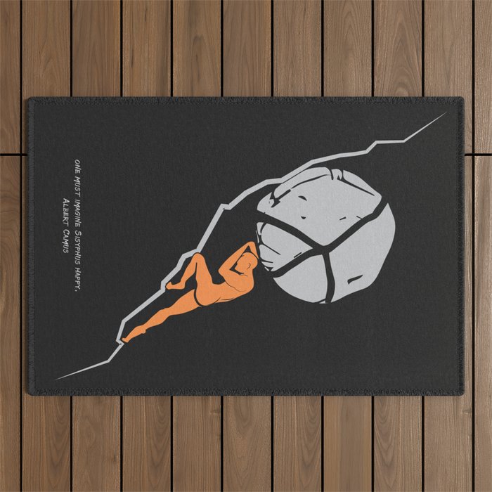 One Must Imagine Sisyphus Happy - Illustration - Albert Camus Quote Outdoor Rug Gallery Image 1