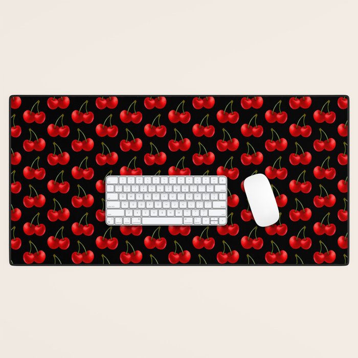 Y2K Cherries - Black Pattern Large Desk Mat Gallery Image 1