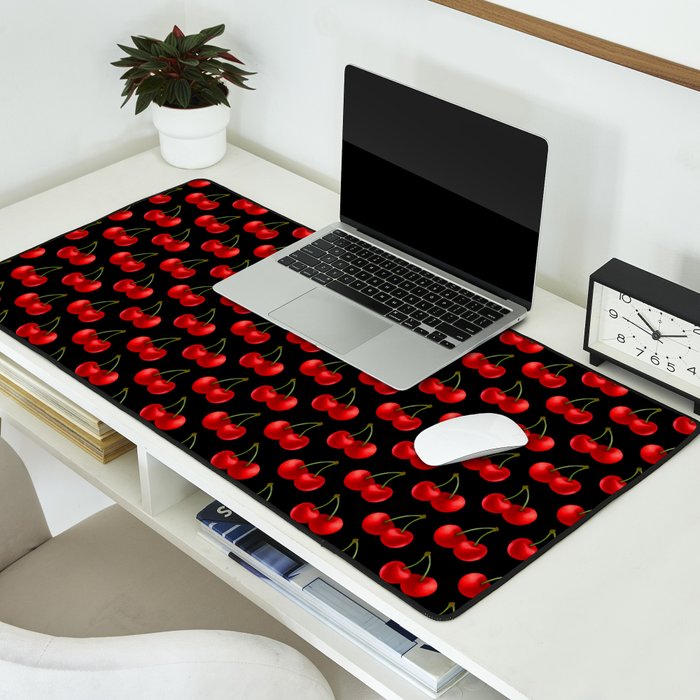 Y2K Cherries - Black Pattern Large Desk Mat Gallery Image 2