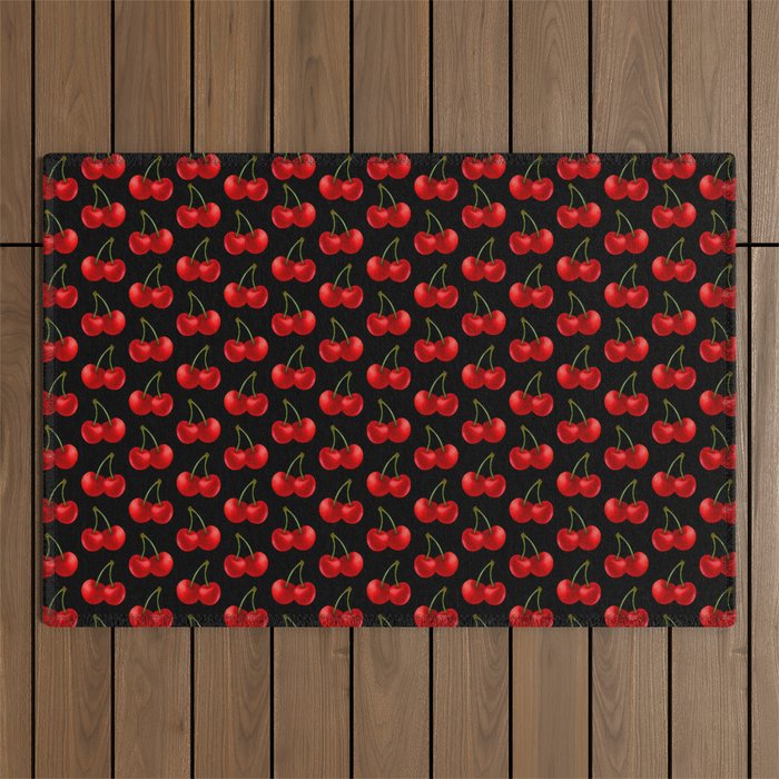 Y2K Cherries - Black Pattern Large Outdoor Rug Gallery Image 1