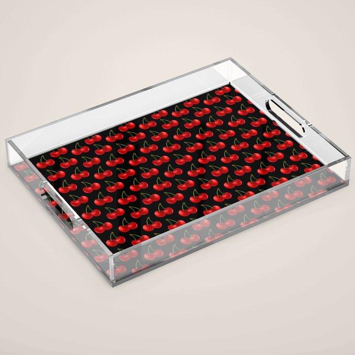 Y2K Cherries - Black Pattern Large Acrylic Tray Gallery Image 1