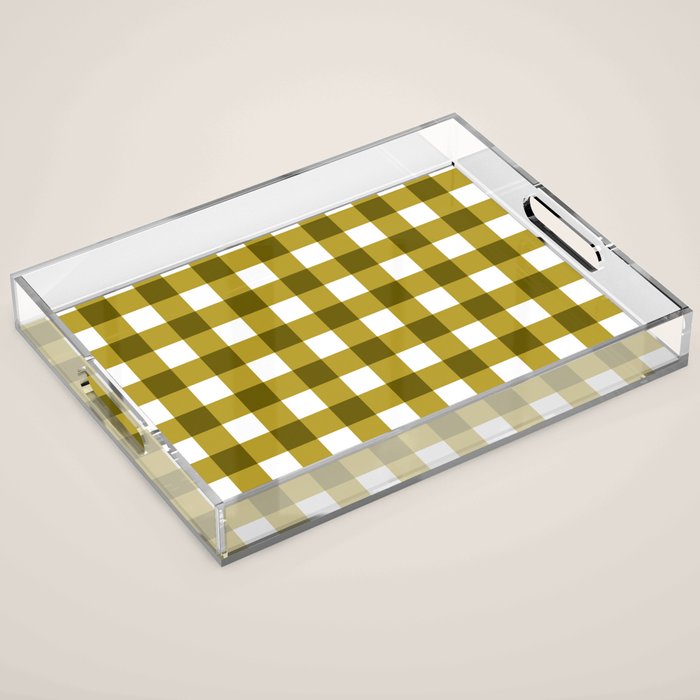 Mustard Olive Gingham Check Acrylic Tray Gallery Image 1