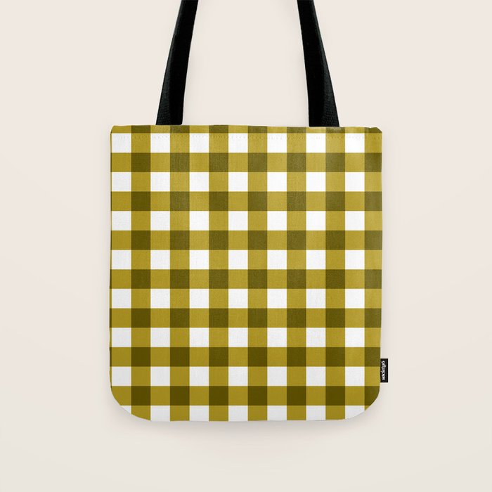 Mustard Olive Gingham Check Tote Bag Gallery Image 1