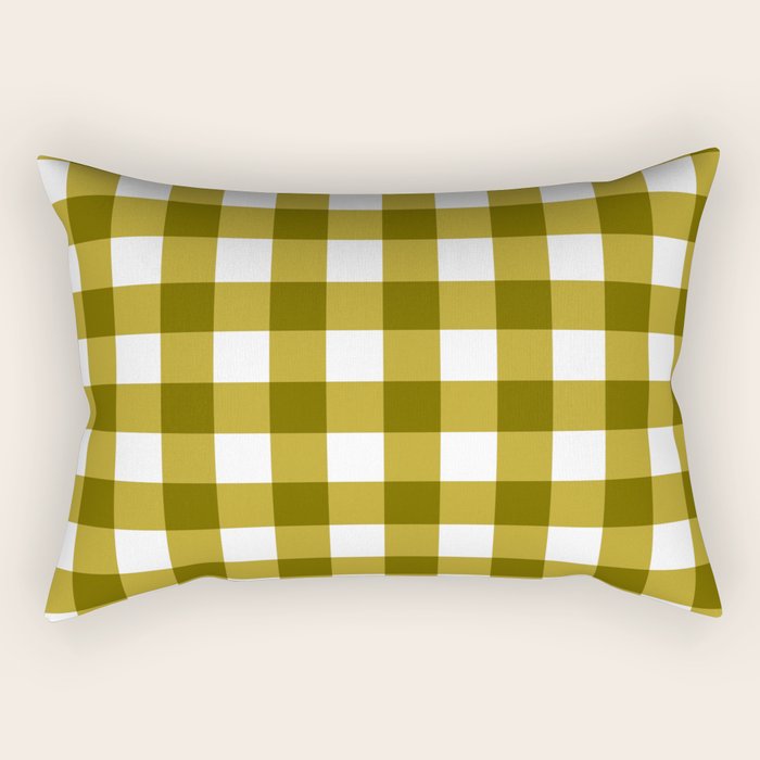 Mustard Olive Gingham Check Rectangular Pillow Gallery Image 2