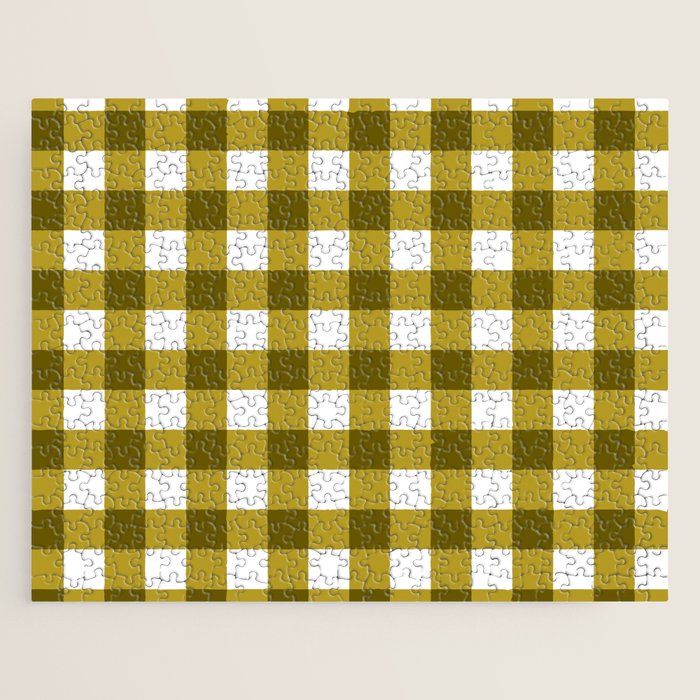 Mustard Olive Gingham Check Jigsaw Puzzle Gallery Image 1