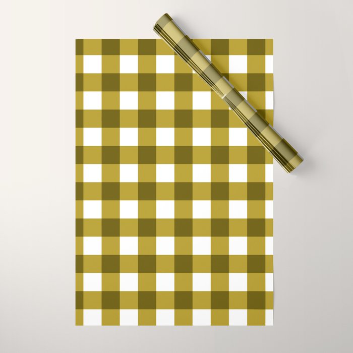 Mustard Olive Gingham Check Wrapping Paper Gallery Image 1