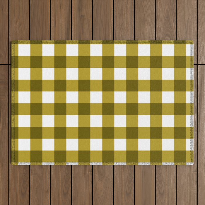 Mustard Olive Gingham Check Outdoor Rug Gallery Image 1