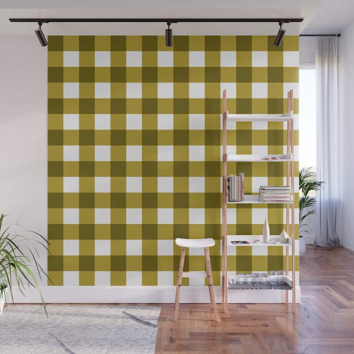 Mustard Olive Gingham Check Wall Mural Gallery Image 1