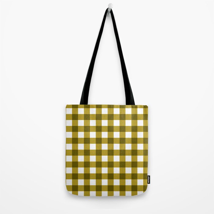 Mustard Olive Gingham Check Tote Bag Gallery Image 2