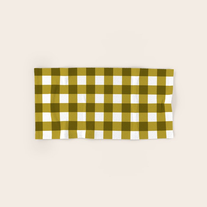 Mustard Olive Gingham Check Bath Towel Gallery Image 1
