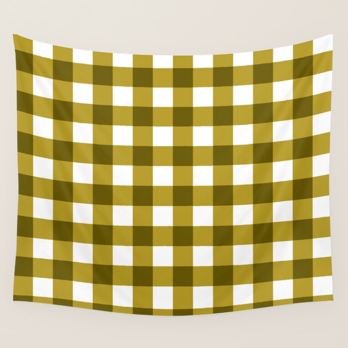 Mustard Olive Gingham Check Wall Tapestry Gallery Image 1