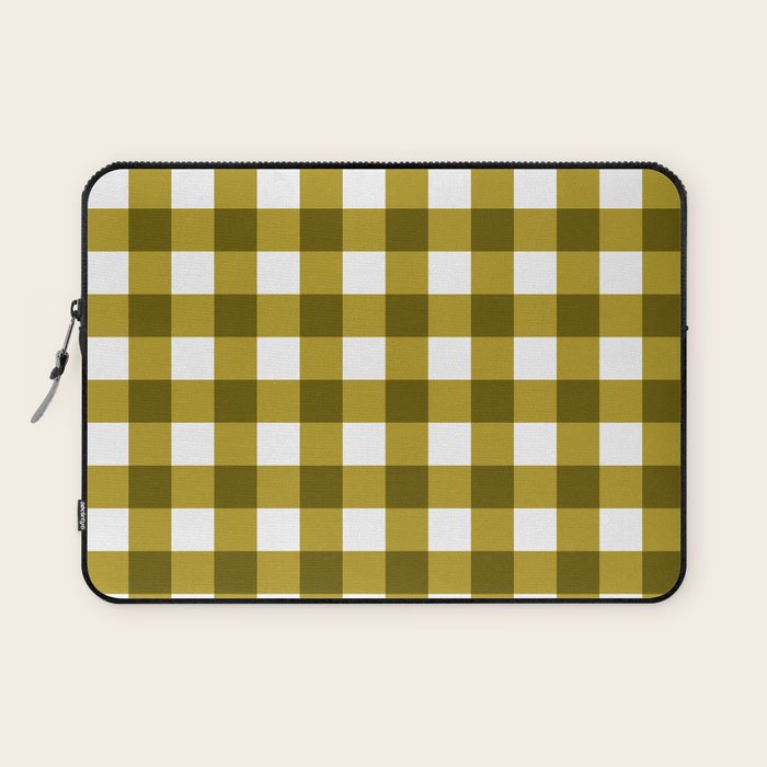 Mustard Olive Gingham Check Laptop Sleeve Gallery Image 1