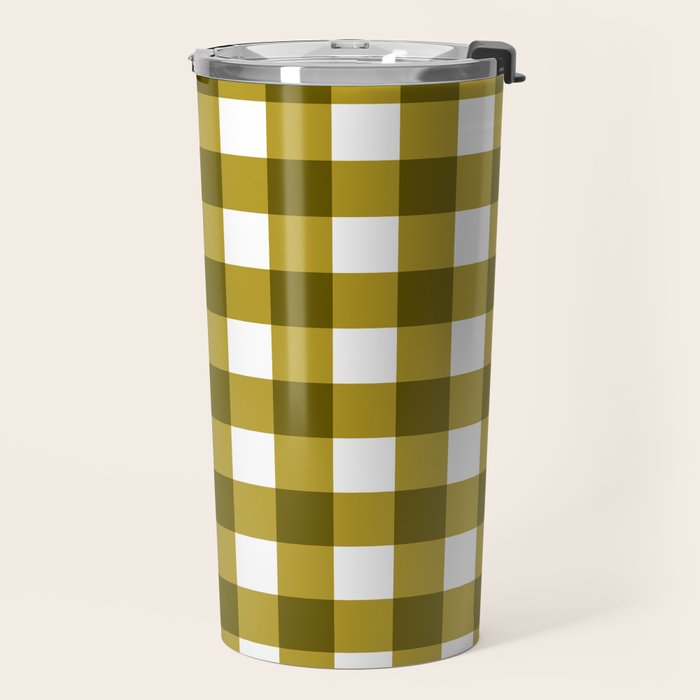Mustard Olive Gingham Check Travel Mug Gallery Image 2
