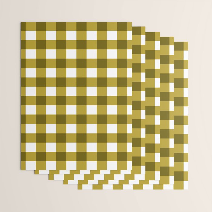 Mustard Olive Gingham Check Wrapping Paper Gallery Image 3