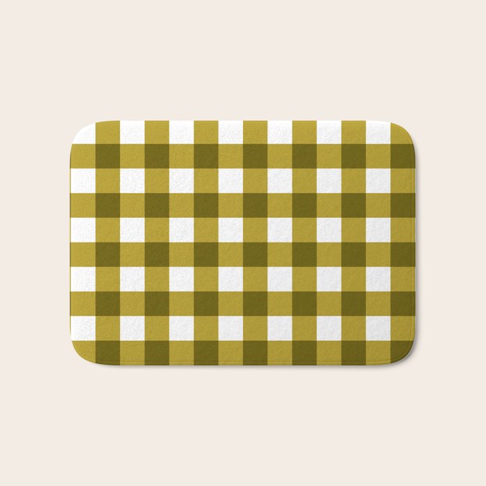 Mustard Olive Gingham Check Bath Mat Gallery Image 1