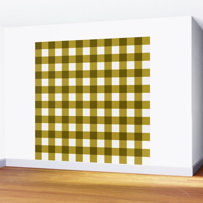 Mustard Olive Gingham Check Wall Mural Gallery Image 2