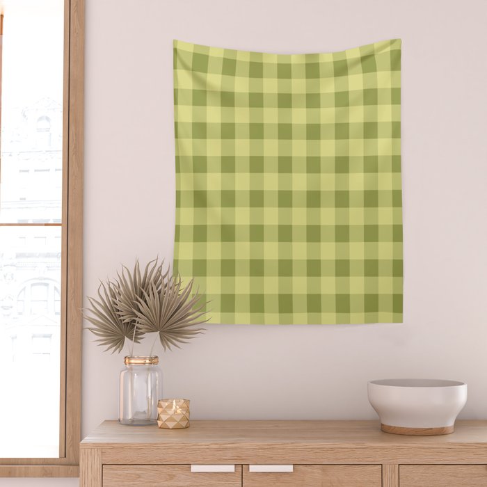 Gingham Large Lime Green Wall Tapestry Gallery Image 2