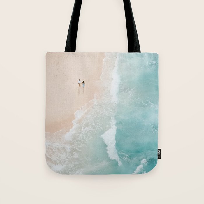 Couple on the Pastel Shore - Aerial Coastal Print Tote Bag Gallery Image 1