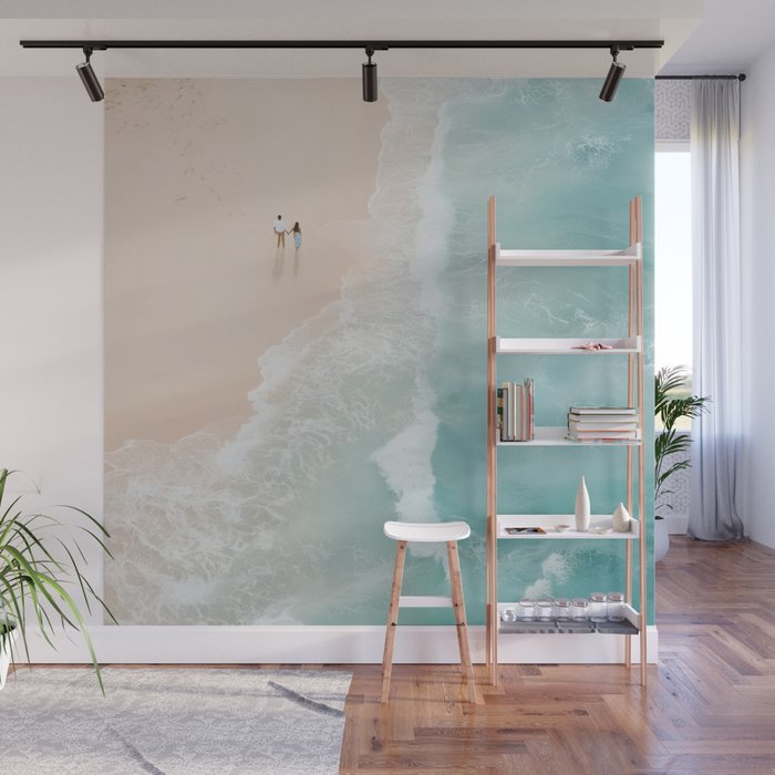Couple on the Pastel Shore - Aerial Coastal Print Wall Mural Gallery Image 1