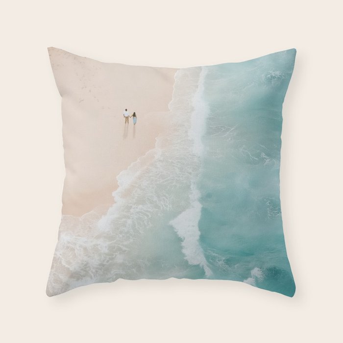 Couple on the Pastel Shore - Aerial Coastal Print Throw Pillow Gallery Image 1