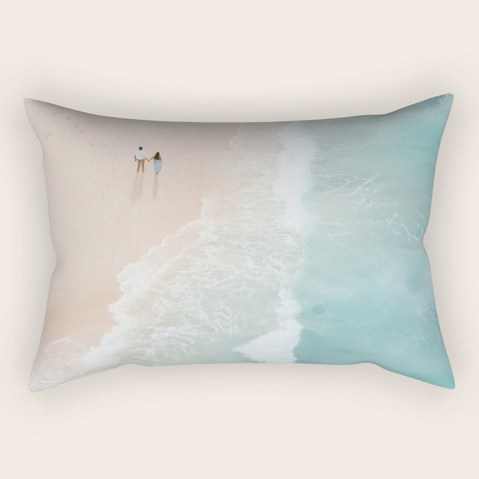 Couple on the Pastel Shore - Aerial Coastal Print Rectangular Pillow Gallery Image 1