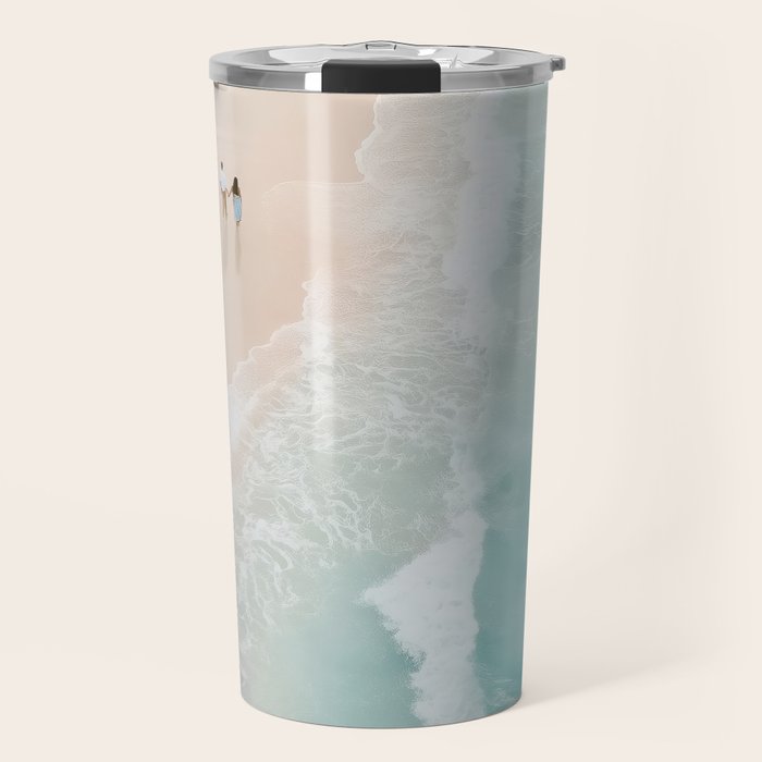 Couple on the Pastel Shore - Aerial Coastal Print Travel Mug Gallery Image 1