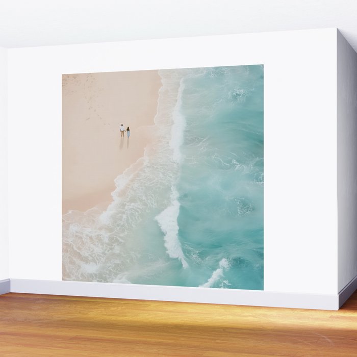Couple on the Pastel Shore - Aerial Coastal Print Wall Mural Gallery Image 2