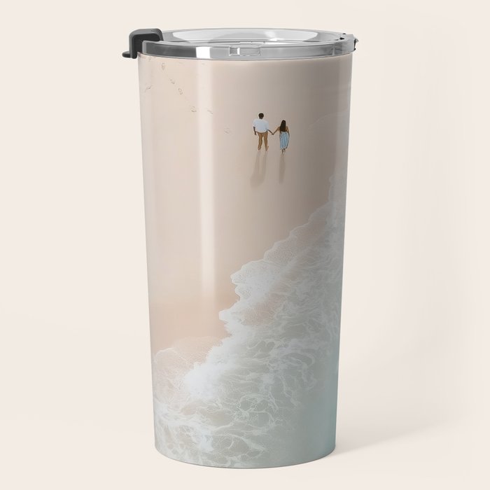 Couple on the Pastel Shore - Aerial Coastal Print Travel Mug Gallery Image 3