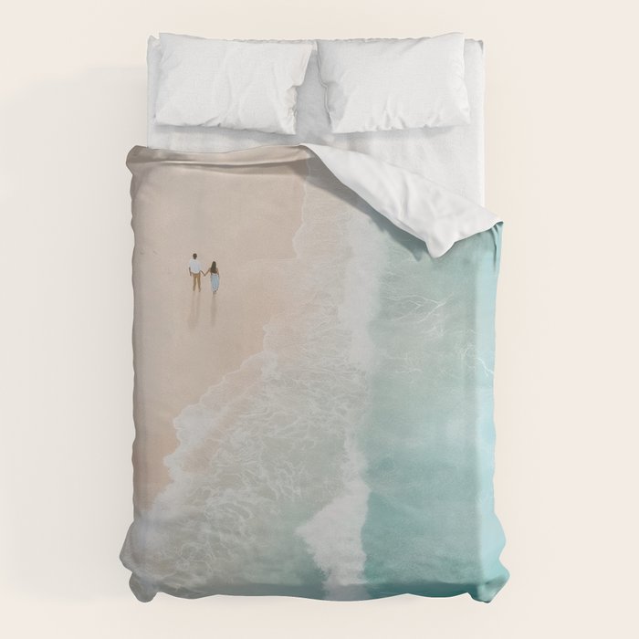 Couple on the Pastel Shore - Aerial Coastal Print Duvet Cover Gallery Image 1