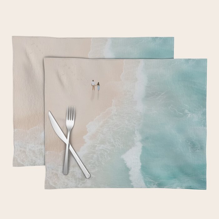 Couple on the Pastel Shore - Aerial Coastal Print Placemat Gallery Image 1