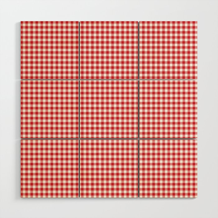 Red Scarlet Flame Gingham Check Wood Wall Art Gallery Image 1