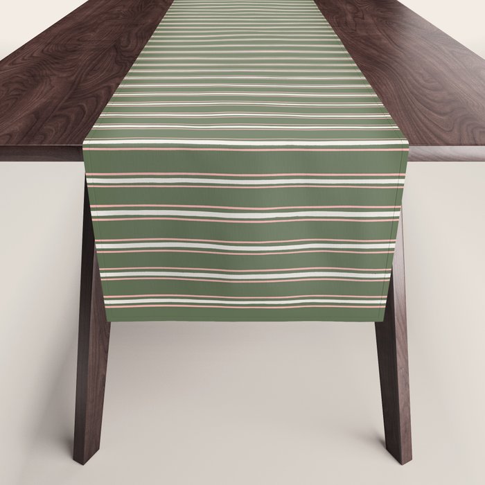 Triple Stripe Pattern Muted Green, Cream, Pink Table Runner Gallery Image 1