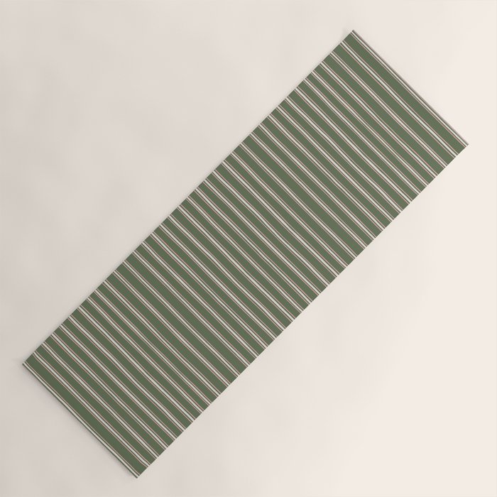 Triple Stripe Pattern Muted Green, Cream, Pink Yoga Mat Gallery Image 1