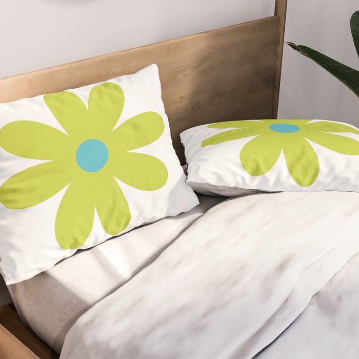 Springtime Flower Single in Lime Green and White Pillow Sham Gallery Image 2