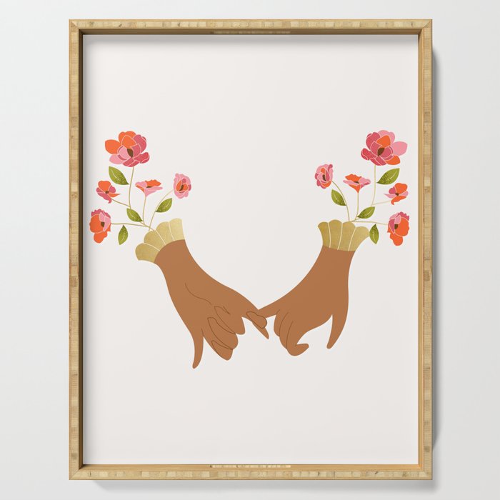 Pinky Promise | Valentine's Day Love Friendship | Floral Botanical Join Hands Forever  Serving Tray Gallery Image 1